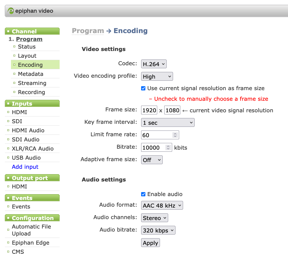 Pearl Nano Encoder Settings